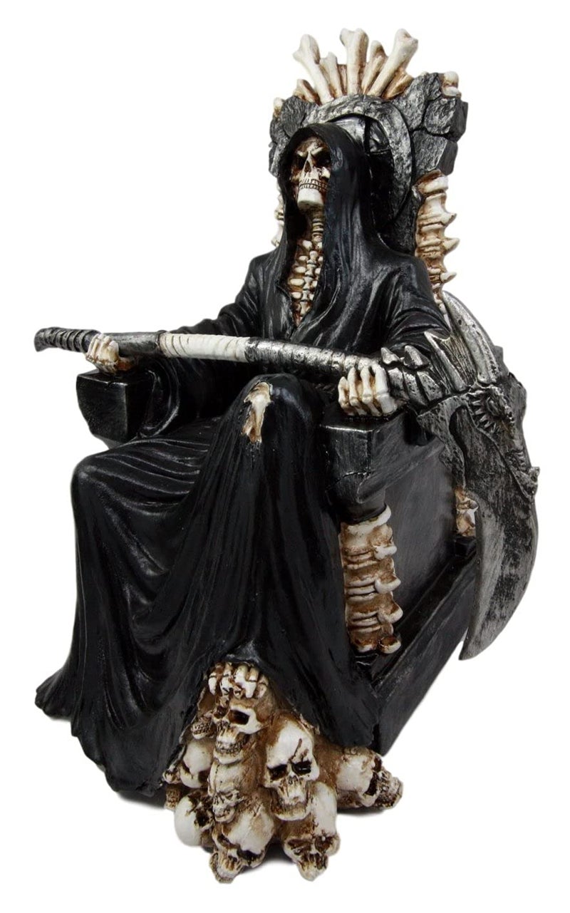 Ebros Gift Black Holy Death Grim Reaper Sitting On Skeleton Throne Figurine 10.5" Tall Time Waits for No Man Angel of Death with Scythe As Ossuary Home Decor Eternal Death Gates of Hades - Image 5